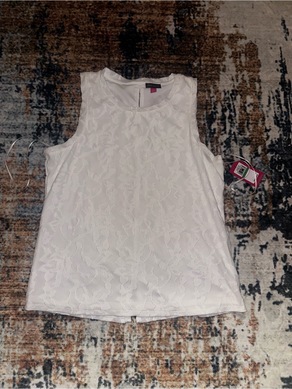 Vince Camuto White Lace-Overlay Sleeveless Camisole